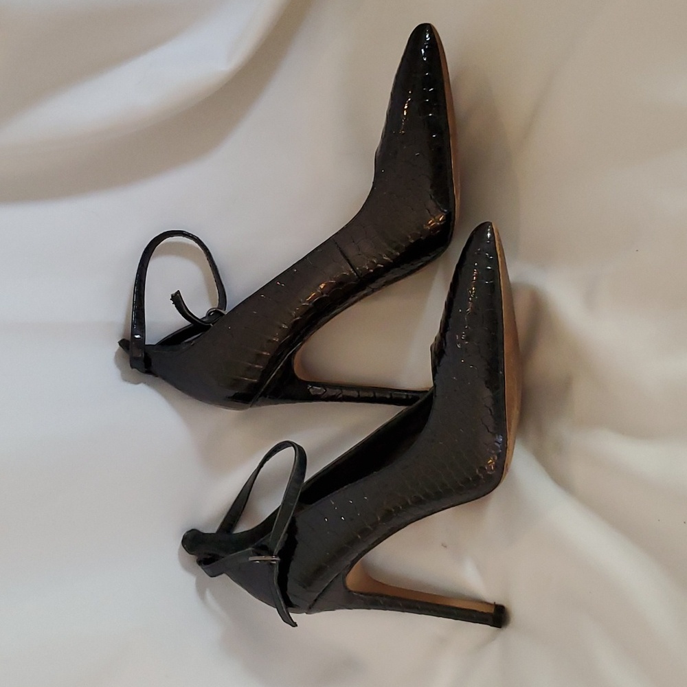 GUC Patent Croc Embossed High heels with ankle straps